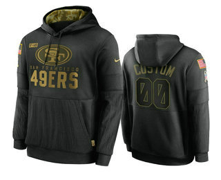 Men's San Francisco 49ers Customized 2020 Black Salute to Service Sideline Performance Stitched Pullover Hoodie
